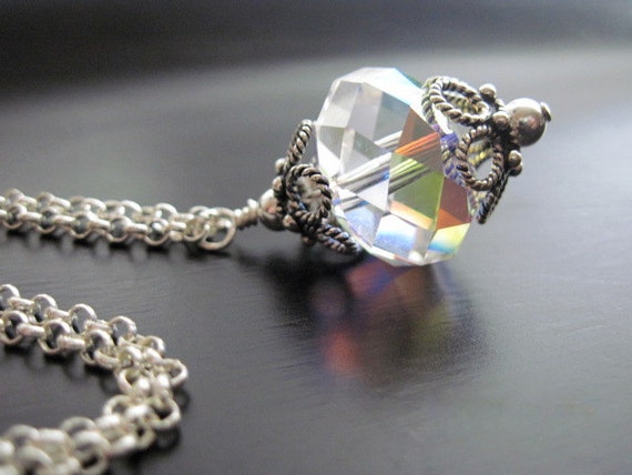 Swarovski Crystal Necklace Wire Wrapped Sterling Silver Rolo Chain