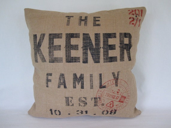 Custom Made Pillow-20x20 inch-Custom Print on Burlap-Wedding gift, Anniversary gift, Housewarming gift