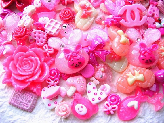 WHOLESALE Kawaii Cabochons 150 PINK Pack 8 von DecoSweets auf Etsy