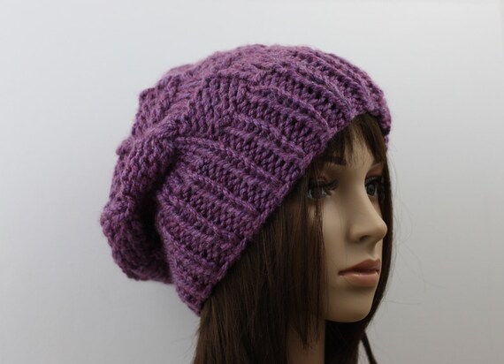 Knit Slouchy Hat  Chunky Knit Women s Hat Plum von zukas auf Etsy