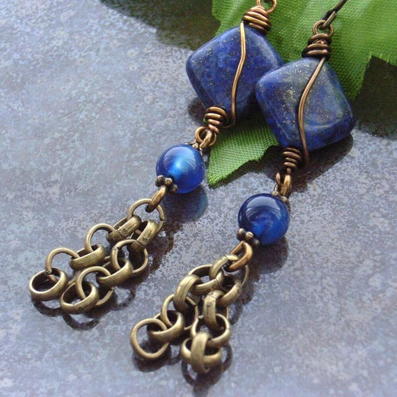 Lapis lazuli tassel earrings von BlueForestJewellery auf Etsy