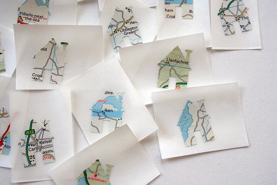 House shaped map stickers  set of 20 upcycled von swirlyarts
