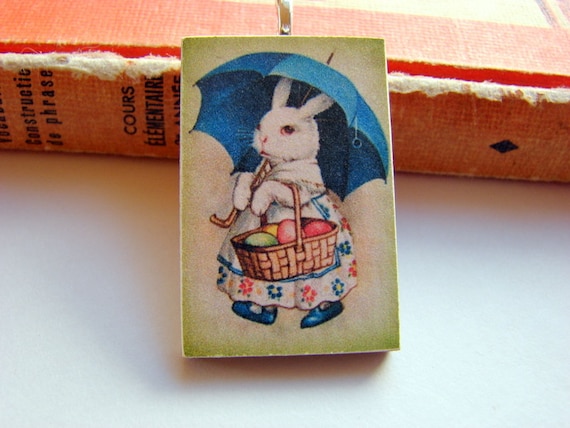 Wood Tile Pendant Spring Mrs Easter Bunny with an von mimiandlucy