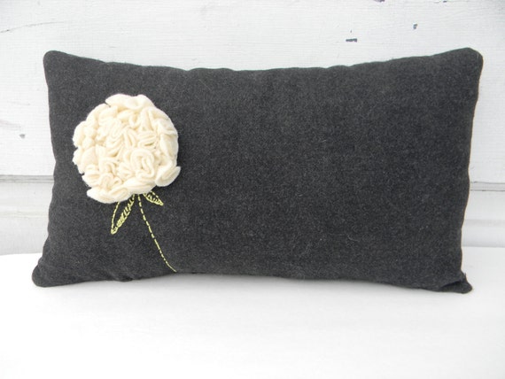 Susie's Gray Wool Hydrangea Pillow