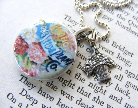 Vintage Flower Seed Packet Pendant with Charming von meiguidesigns