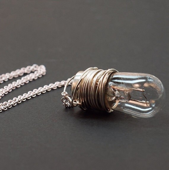 Light Bulb Necklace Silver Upcycled Steampunk Jewelry byTanith
