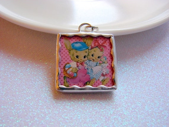 Tiny Soldered Glass Art Charm Pendant Happy Little von mimiandlucy