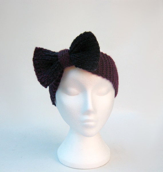 Headband with bow knitted chunky ear warmers turban head von jarg0n