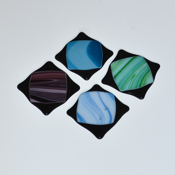 Handmade Fused Glass Drink Coasters Set von eyeseesage auf Etsy
