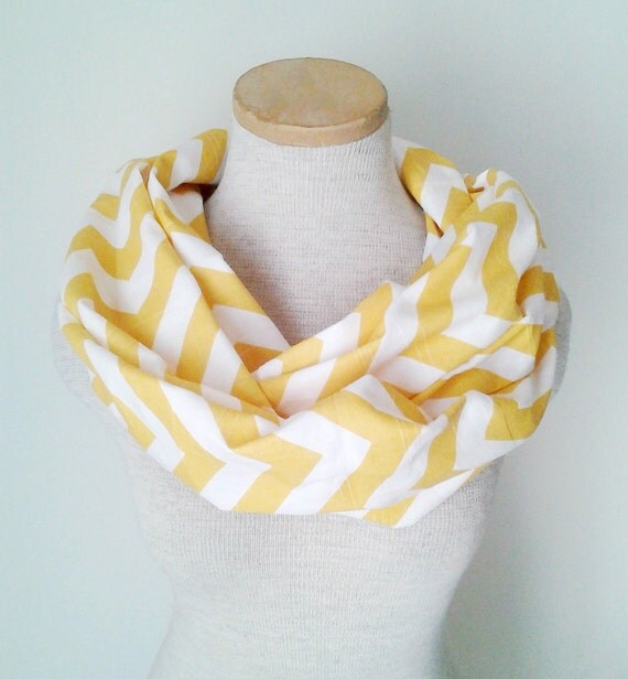 Yellow and White Chevron Infinity Skinny Scarf by MegansMenagerie on Etsy