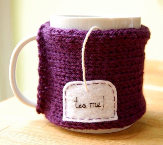 Tea Me Mug Cozy Knitted Purple Chai Cup Cosy