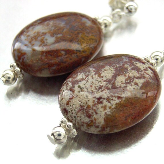 Gemstone earrings ocean jasper sterling by BlueForestJewellery