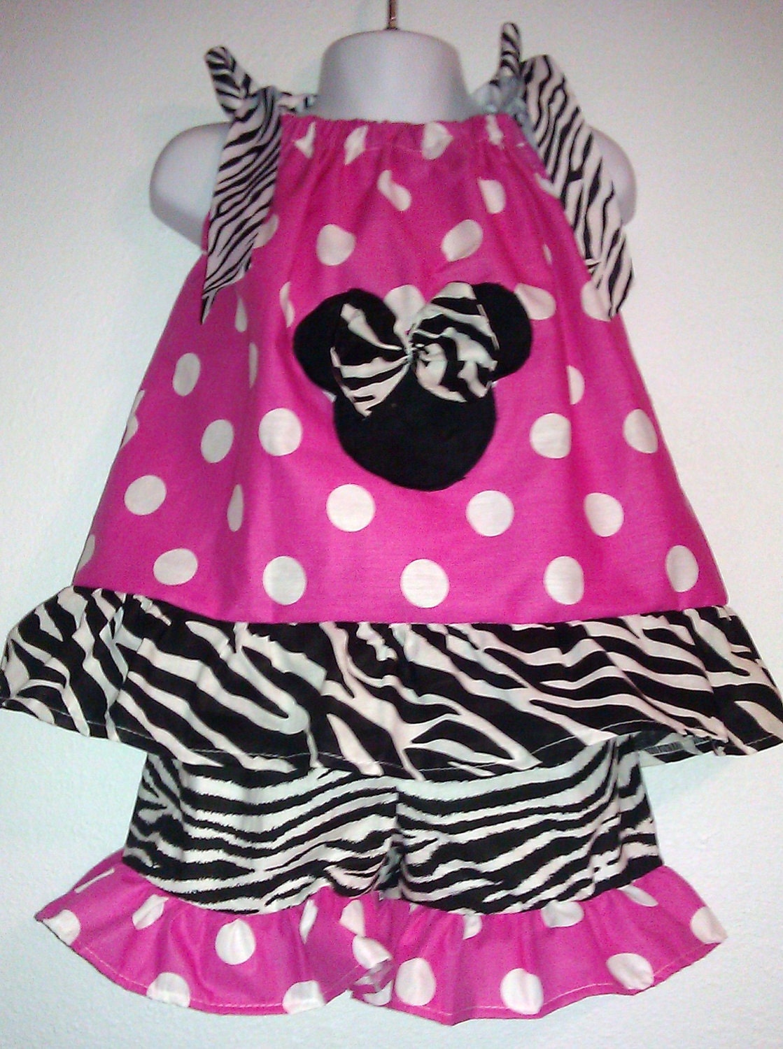 GIRLS MINNIE MOUSE HANDMADE PILLOW CASE DRESS TOP AND SHORTS