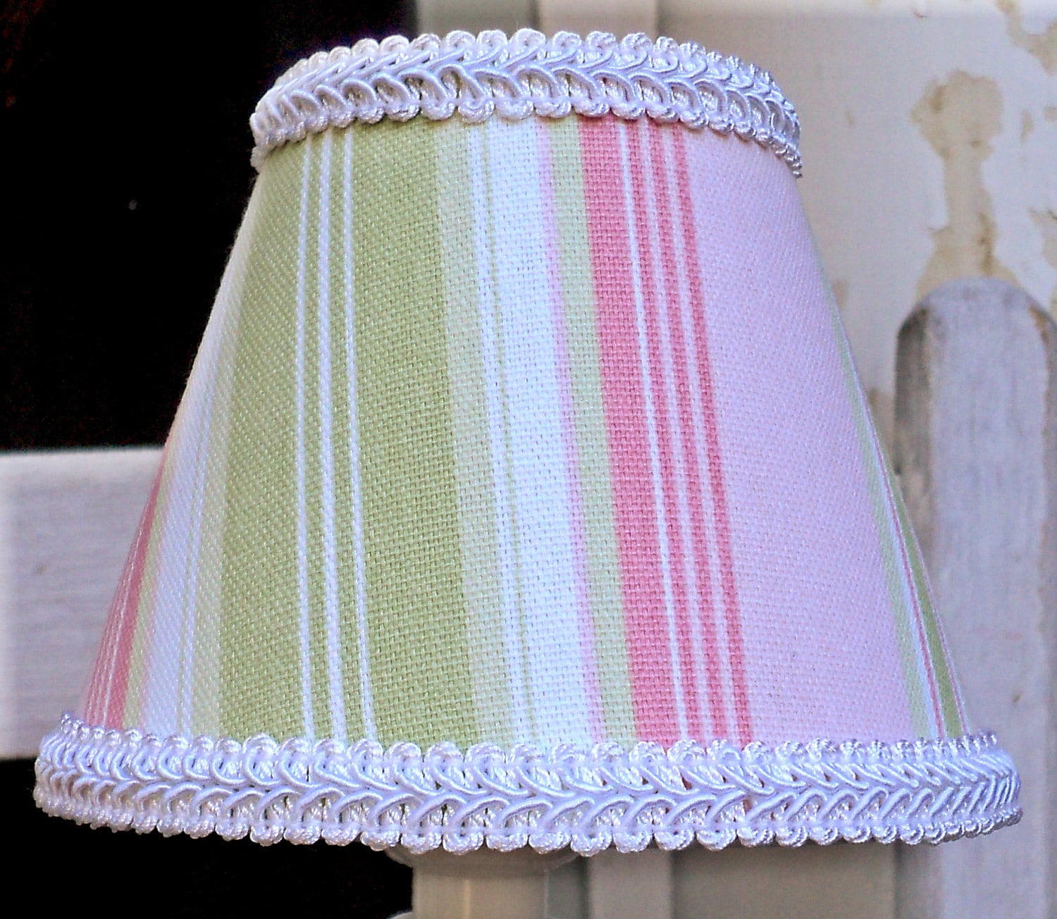 Child Chandelier Lamp Shades Soft Sage Green Light Pink Stripes Baby Bedroom