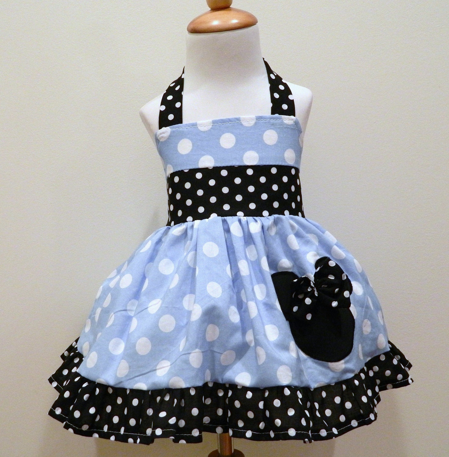 GIRLS CUSTOM BLUE POLKA DOT MINNIE MOUSE HALTER DRESS | eBay