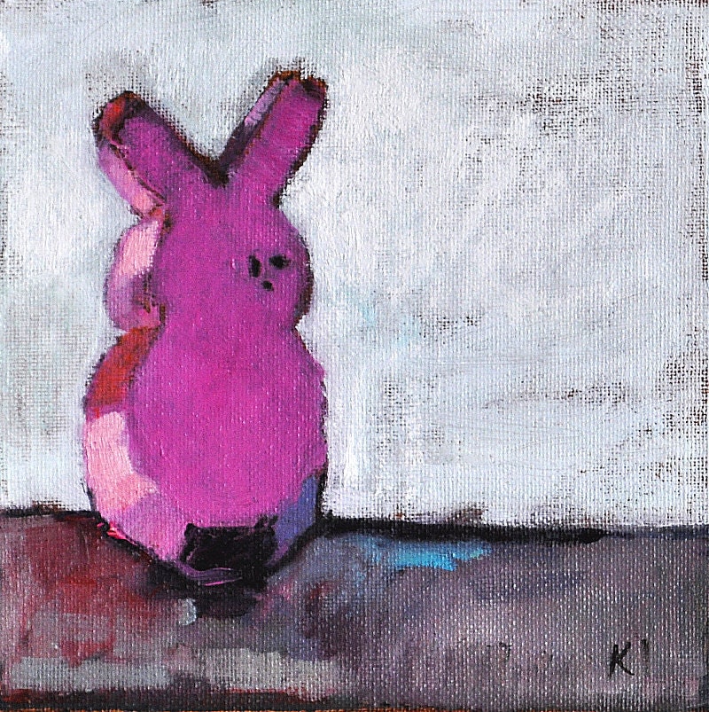 Pink Bunny Easter Peeps Still Life Painting