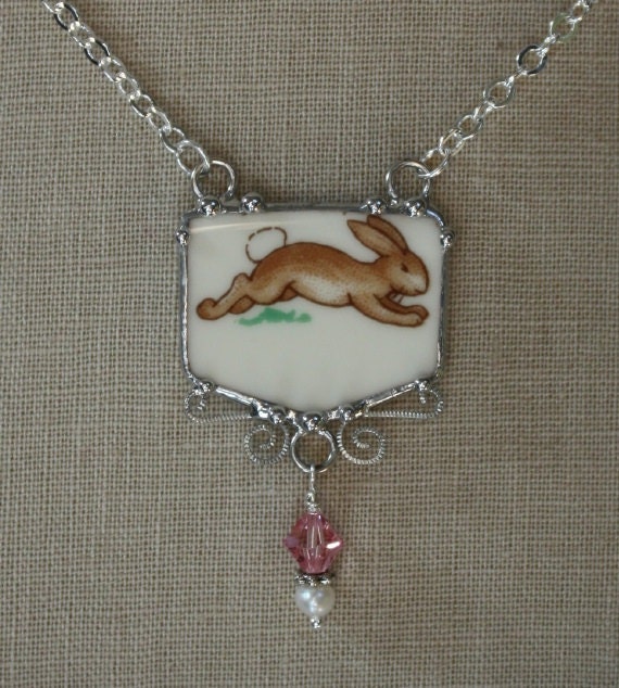 Doulton Bunnykins Bunny Rabbit Broken China Jewelry Necklace