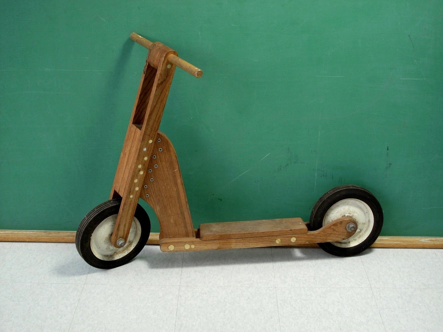 Vintage Handmade Wooden Scooter, DIY, Popular Mechanics, Toy, Heavy